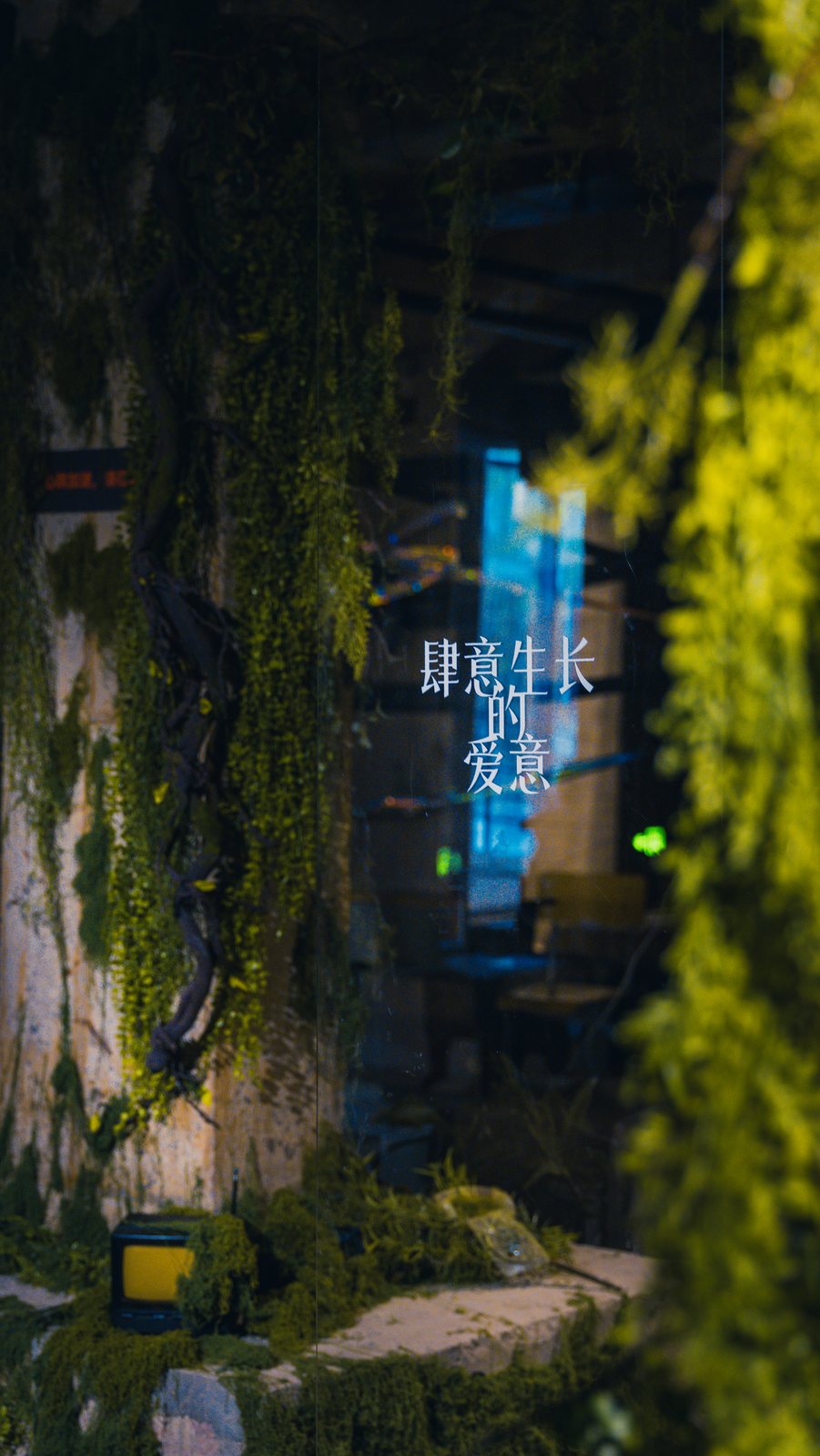 蓝色霓虹文字装置